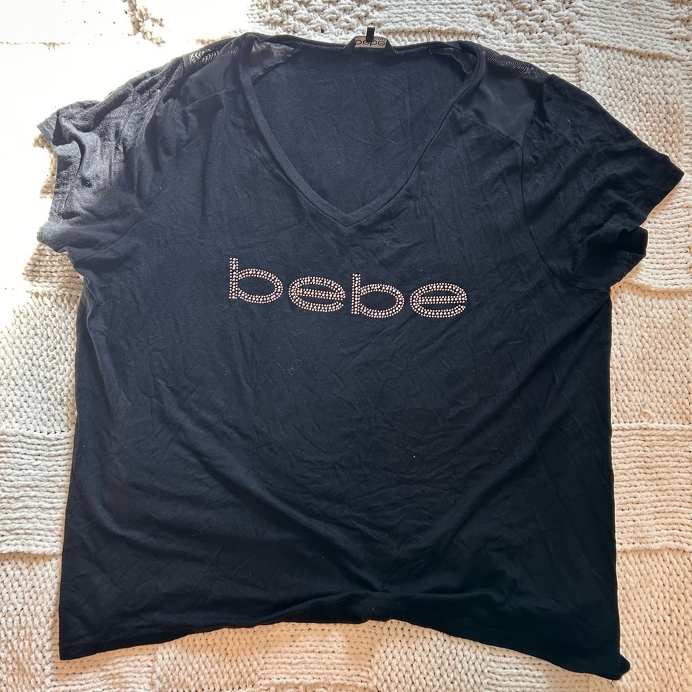 Bebe Sport Cap Sleeve Tee Mcbling Mesh Shoulders